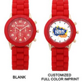 Silicone Analog Wrist Watch w/ Round Dial-RED